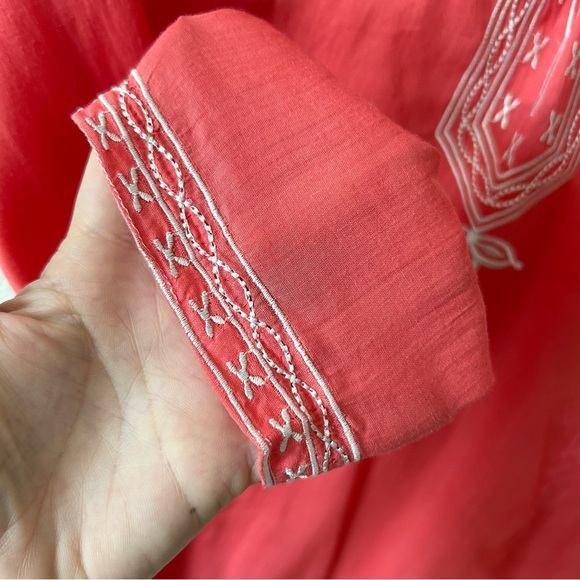 Zara Basic Coral Orange Swim Cover Up Tunic Dress Sz S Caftan White Embroidery - Picture 3 of 11